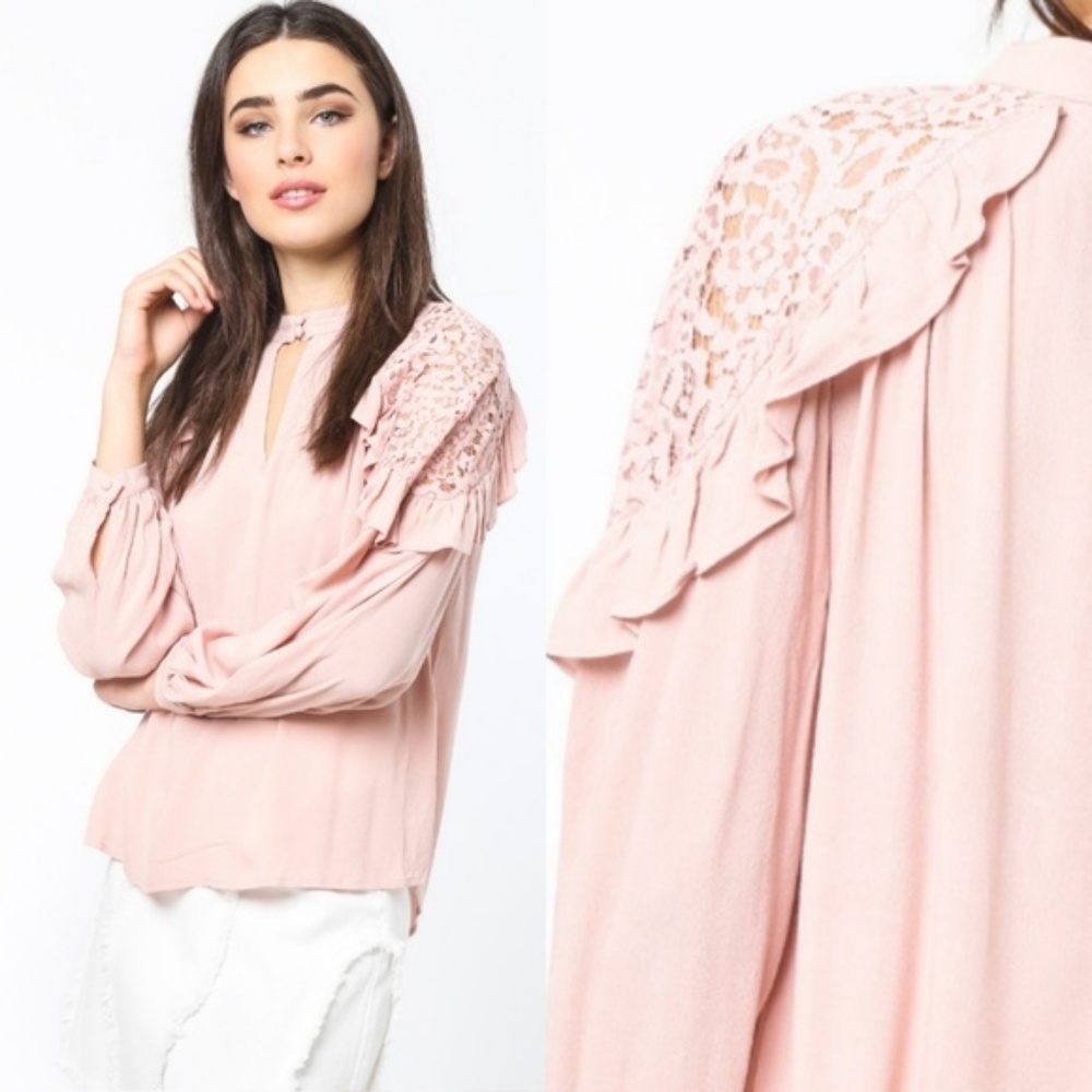 LOVE RICHE Lace Detailed Ruffle Top - Picture 3 of 3